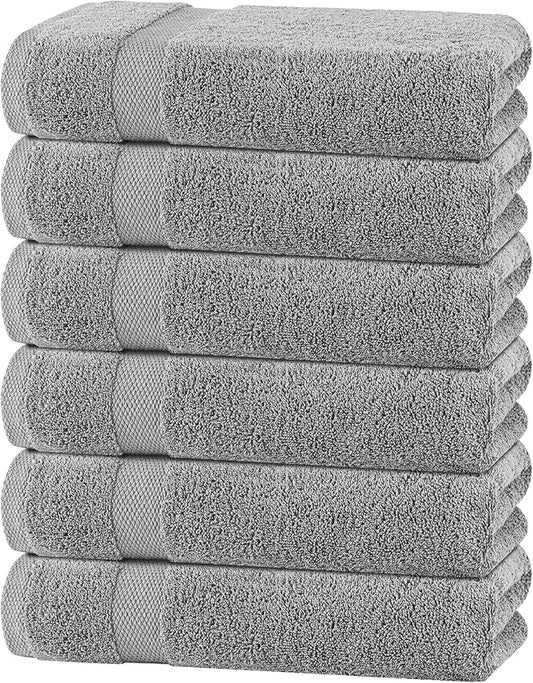 Wealuxe Light Gray Bath Towels 24x50 Inch, Cotton Towel Set for Bathroom, Hotel, Gym, Spa, Soft Extra Absorbent Quick Dry 6 Pack
