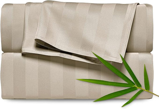 Pure Bamboo Twin Sheets, Genuine 100% Organic Viscose Derived from Bamboo Bed Sheet Set, Luxuriously Soft & Cooling, Double Stitching, 2 Year Quality Promise (Twin, Jacquard Sand)