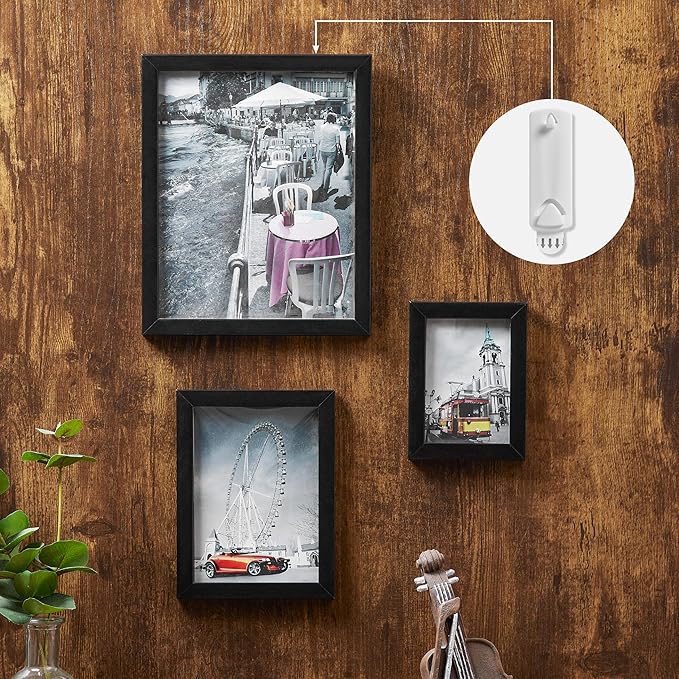 Picture Hangers for Sawtooth/Wire Back Frames, 8 Sawtooth Picture Hangers/Wire Back Hangers, 12 Large Removable Adhesive Strips, Damage Free Picture Hanging Hooks Heavy Duty, No Nails Picture Hooks