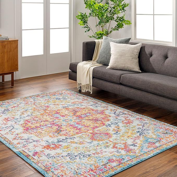 Livabliss Odelia Vintage Bohemian Area Rug,7'10" x 10'3",Orange/Aqua