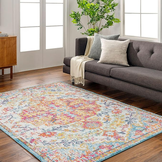 Livabliss Odelia Vintage Bohemian Area Rug,7'10" x 10'3",Orange/Aqua