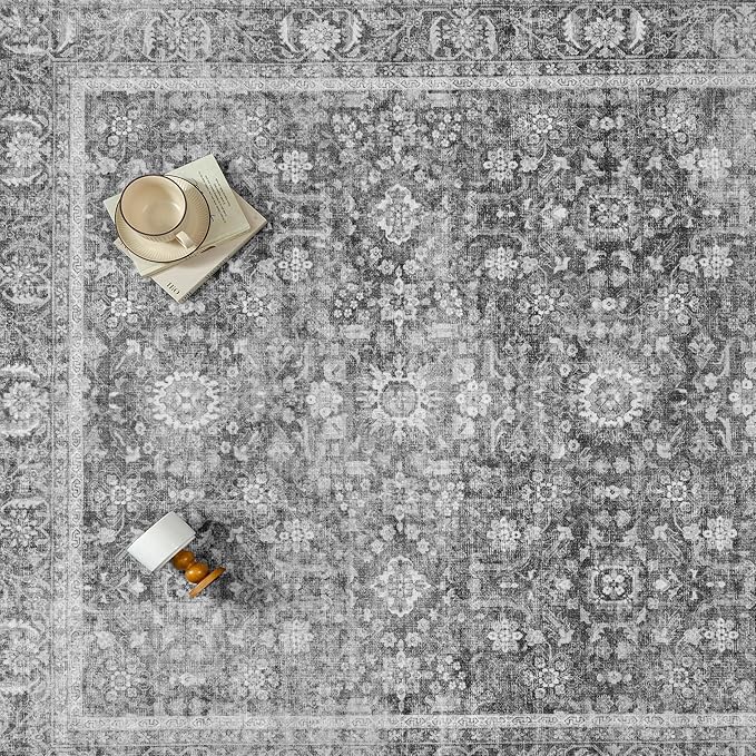 Blue 5x7 Area Rug Non Slip Vintage Living Room Distressed Machine Washable Carpet Retro Indoor Bedroom Floral Traditional Accent Throw Rug for Office Kitchen Dorm Dining Room