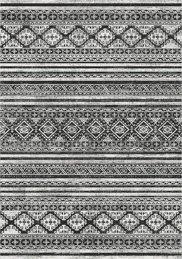 RUGSURE Washable Area Rugs 8' x 10' - 1/6 Thick - Moroccan-Inspired -Stain & Water Resistant Non-Slip - Resistant Rug for Living Room, Bedroom, Nursery, Pet & Child Friendly (Black)