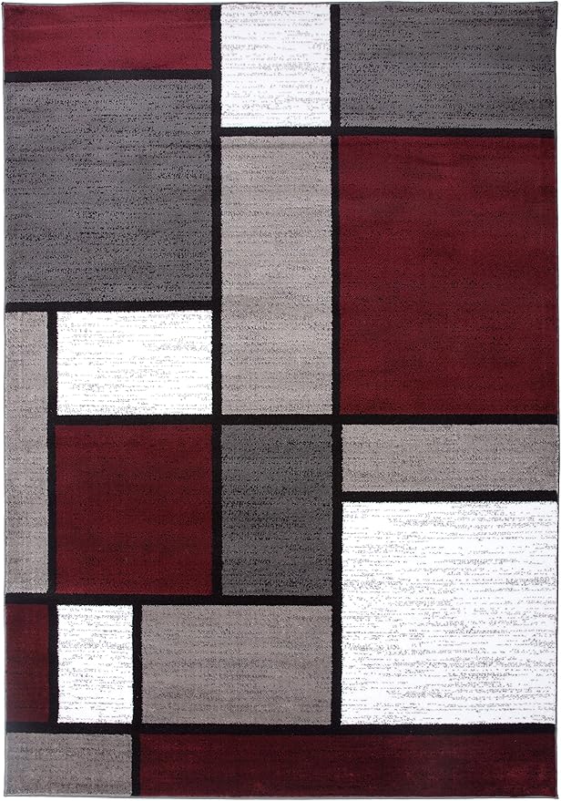 Rugshop Modern Geometric Boxes Red Area Rug, Fade-Resistant Carpet for Bedroom, Home Office, or Entryway, 3'3" x 5'