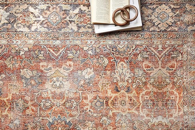 Loloi Layla Collection LAY-02 Spice/Marine 2'-6" x 7'-6" .13" Thick Runner Rug, Soft, Durable, Vintage Inspired, Distressed, Low Pile, Non-Shedding, Easy Clean, Printed, Living Room Rug