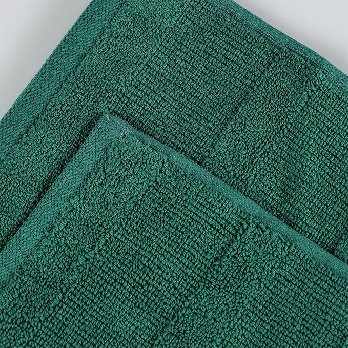 Superior Roma Cotton Bath Towels, Set of 3, Highly Absorbent, Ribbed Design, Quick-Dry, Shower, Hotel, Resort, Spa Basics, Bathroom Essentials, Solid, Includes; 3 Bath Towels, Evergreen