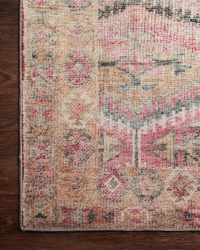 Loloi Layla Collection LAY-17 Pink/Lagoon 9'-0" x 12'-0" .13" Thick Area Rug, Soft, Durable, Vintage Inspired, Distressed, Low Pile, Non-Shedding, Easy Clean, Printed, Living Room Rug