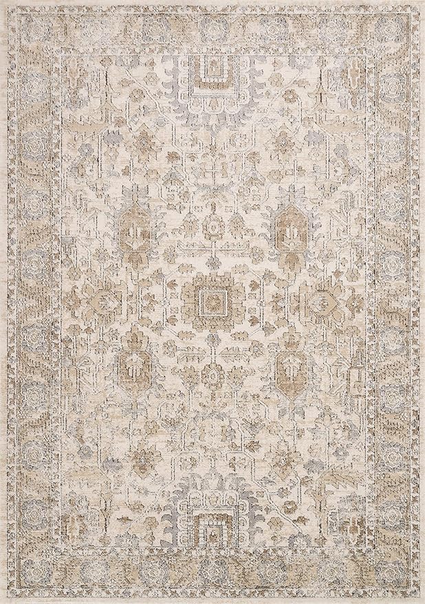 Loloi Teagan Collection TEA-03 Ivory/Sand 2'-8" x 7'-6" Runner Rug, Large, Soft Neutral Rug, High-Traffic for Living Room, Bedroom, Home Office, Dining Area