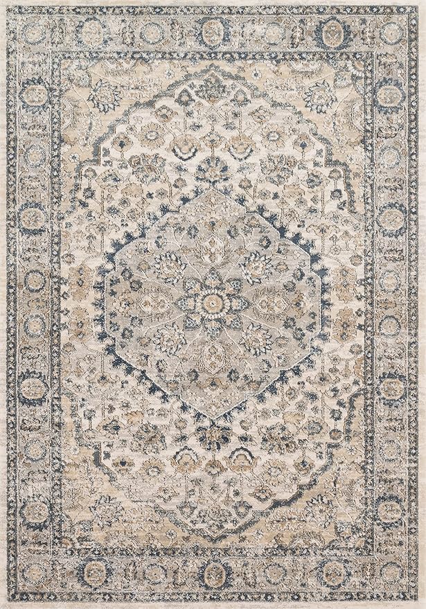 Loloi Teagan Collection TEA-01 Natural/Lt. Grey 5'-3" x 7'-6" Area Rug, Large, Soft Neutral Rug, High-Traffic for Living Room, Bedroom, Home Office, Dining Area