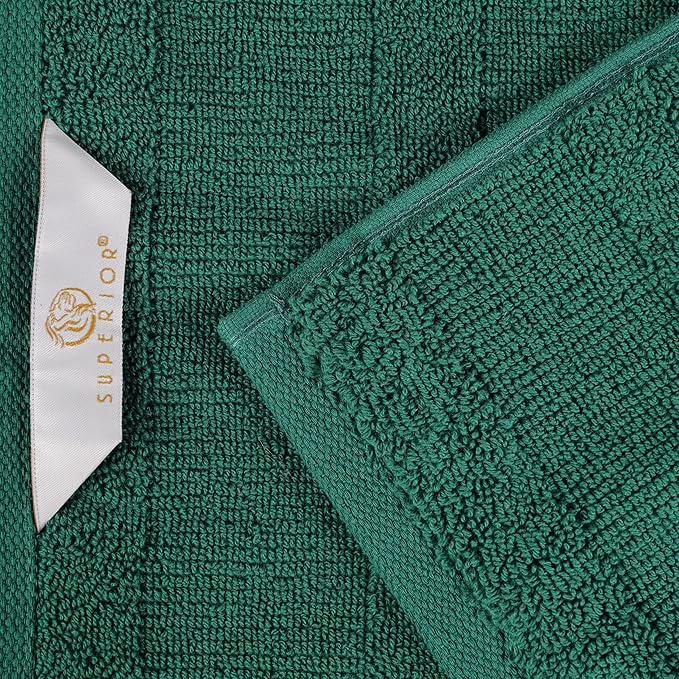 Superior Roma Cotton Bath Towels, Set of 3, Highly Absorbent, Ribbed Design, Quick-Dry, Shower, Hotel, Resort, Spa Basics, Bathroom Essentials, Solid, Includes; 3 Bath Towels, Evergreen