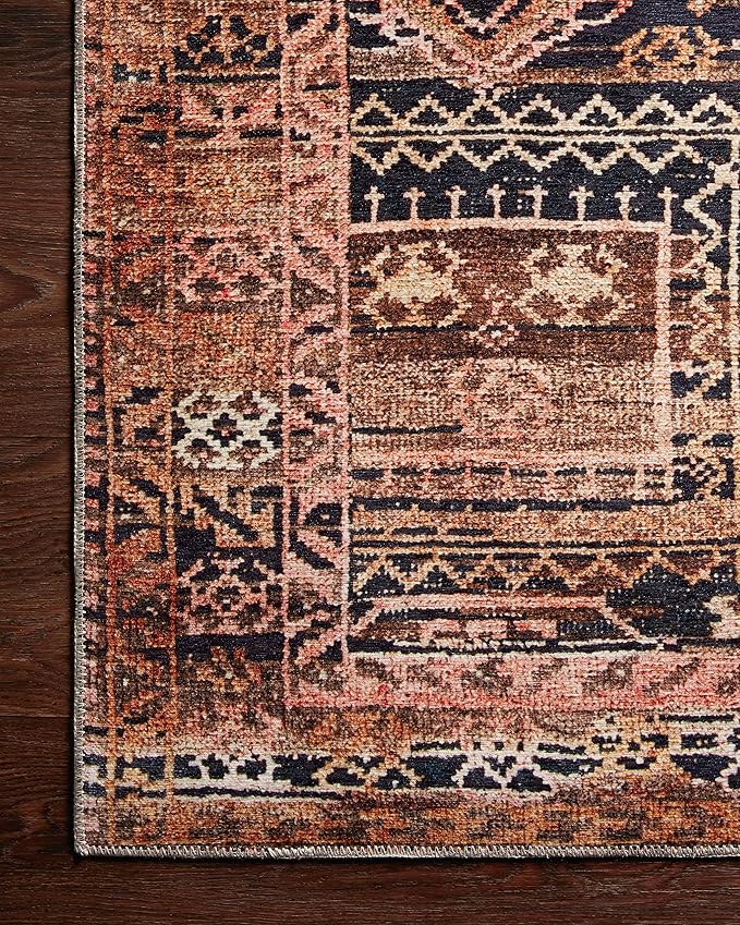 Loloi Layla Collection LAY-14 Mocha/Blush 2'-6" x 7'-6" .13" Thick Runner Rug, Soft, Durable, Vintage Inspired, Distressed, Low Pile, Non-Shedding, Easy Clean, Printed, Living Room Rug