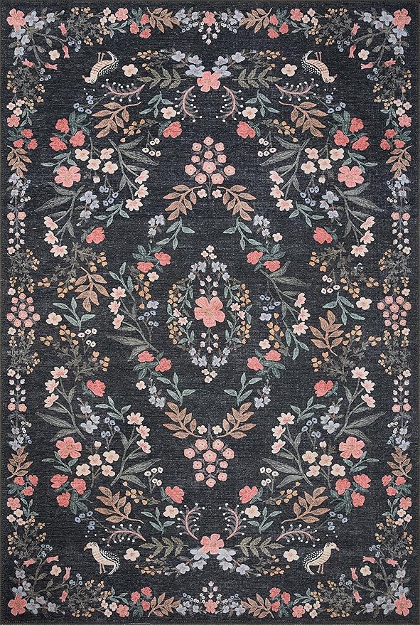 Loloi Rifle Paper Co. Maison Collection MAO-04 Tuileries Black 3'-0" x 3'-0" Round, .19" Pile Height, Accent Rug