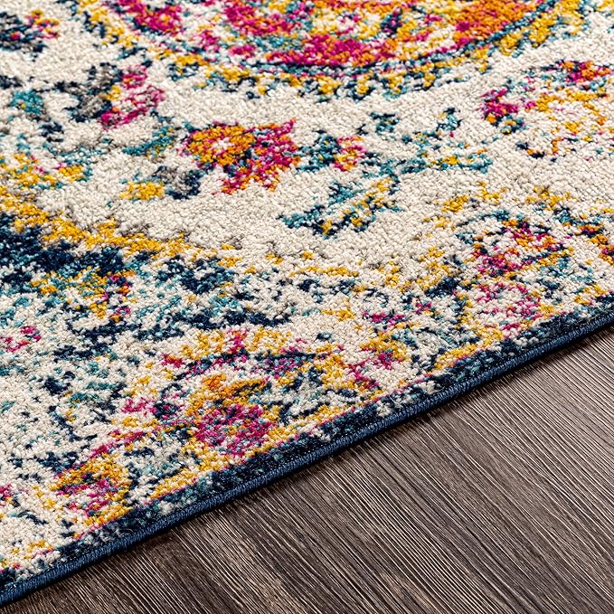 Livabliss Area Rugs - 3x7 Romaine Vintage Boho Fuchsia Mustard Blue Runner Area Rug for Living Room Bedroom - Floral Medallion Stain Resistant Carpet for Kitchen, Nursery, Office (2'7" x 7'6", Runner)