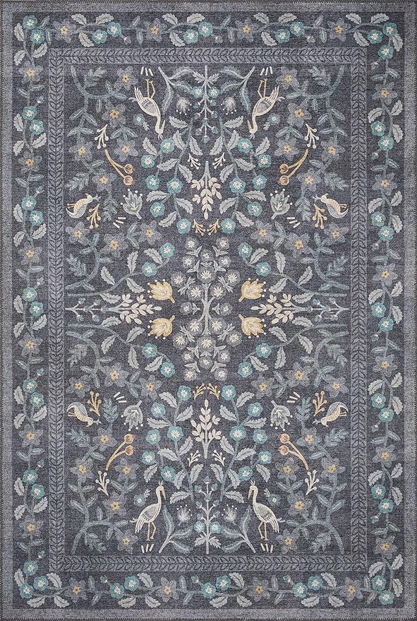 Loloi Rifle Paper Co. Maison Collection MAO-01 Nightingale Black 3'-0" x 3'-0" Round, .19" Pile Height, Accent Rug