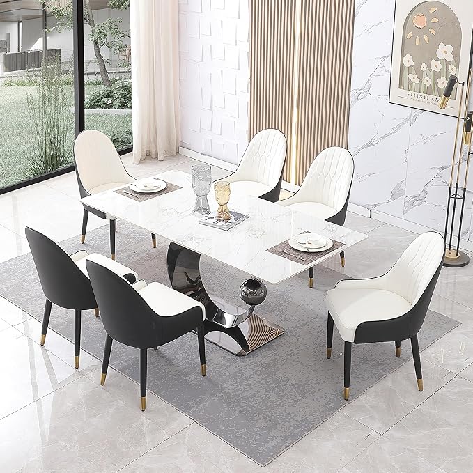 Dining Chairs Set of 2, Modern Faux Leather Dining Metal Legs for Living Kitchen Dining Room