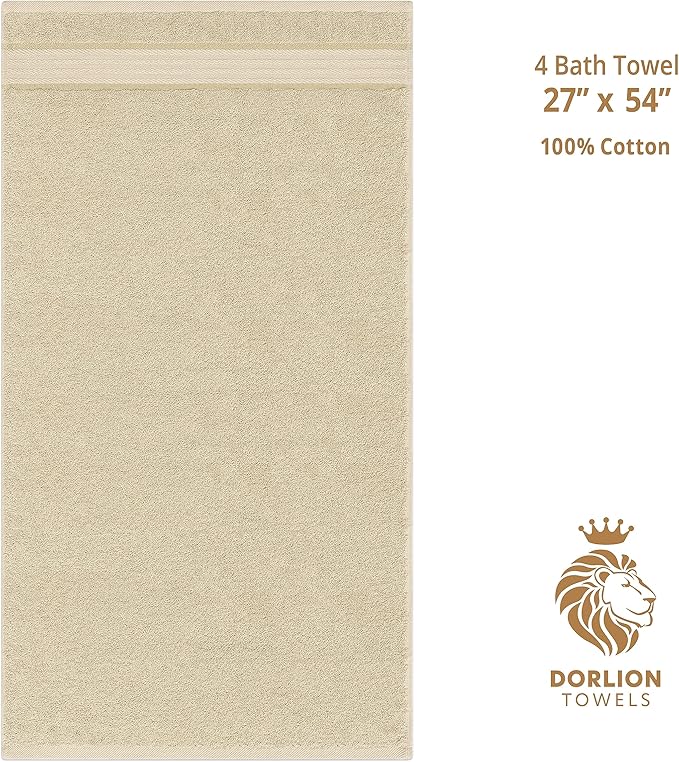 4 Pack Bath Towel Set, 100% Cotton Bath Towels for Bathroom, Beige