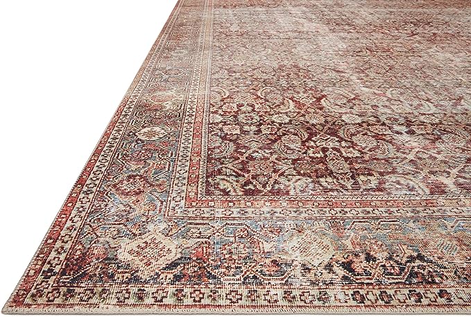 Loloi Layla Collection LAY-11 Cinnamon/Sage 3'-6" x 5'-6" .13" Thick Accent Rug, Soft, Durable, Vintage Inspired, Distressed, Low Pile, Non-Shedding, Easy Clean, Printed, Living Room Rug