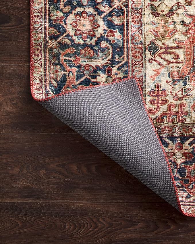 Loloi Layla Collection LAY-08 Red/Navy 2'-6" x 12'-0" .13" Thick Runner Rug, Soft, Durable, Vintage Inspired, Distressed, Low Pile, Non-Shedding, Easy Clean, Printed, Living Room Rug