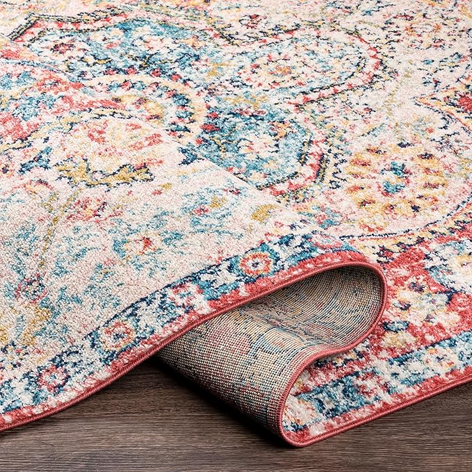 Livabliss Area Rugs - 3x7 Romaine Vintage Boho Rose Navy Sky Blue Runner Area Rug for Living Room Bedroom - Floral Medallion Stain Resistant Carpet for Kitchen, Nursery, Office (2'7" x 7'6", Runner)