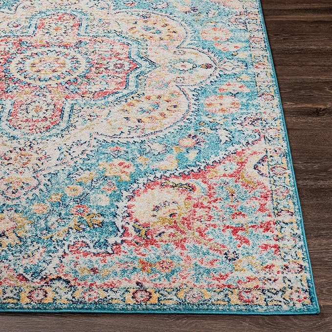 Livabliss Area Rugs - 8x10 Romaine Vintage Boho Navy Sky Blue Rose Area Rug for Living Room Bedroom - Floral Medallion Stain Resistant Carpet for Kitchen, Nursery, Office (7'10" x 10'3")