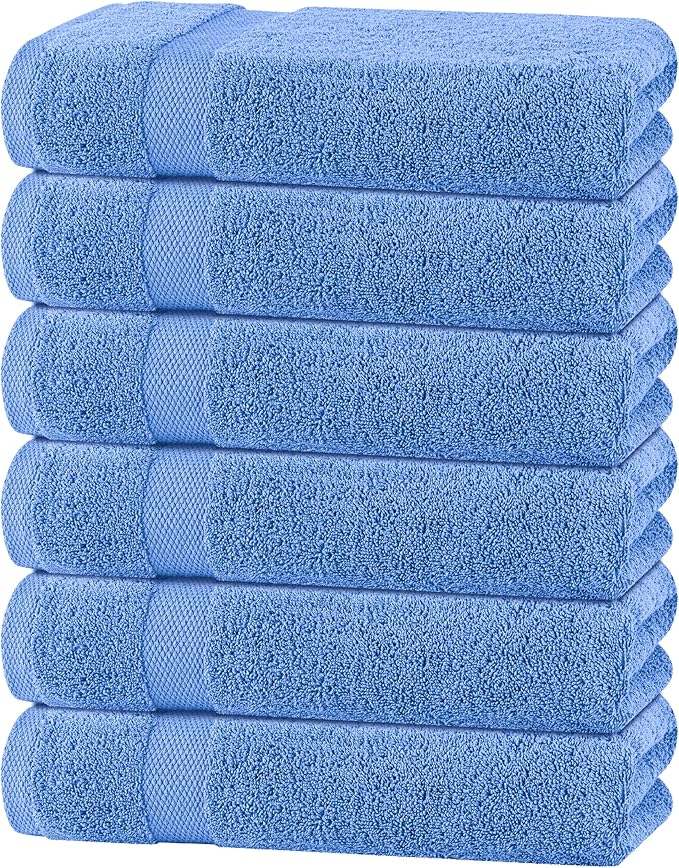 Wealuxe Light Blue Bath Towels 24x50 Inch, Cotton Towel Set for Bathroom, Hotel, Gym, Spa, Soft Extra Absorbent Quick Dry 6 Pack