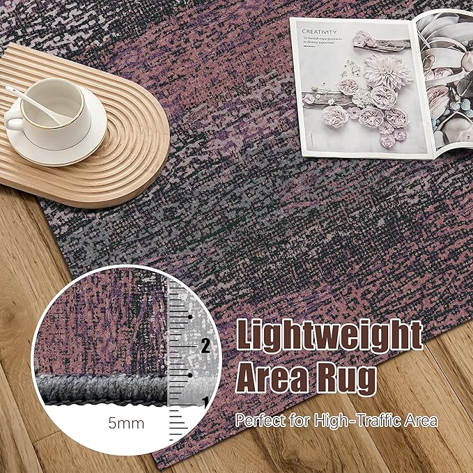 RUGSURE Washable Area Rug - 1/6 Thick - Stain & Water Resistant Non-Slip - Resistant Rug for Living Room, Bedroom, Nursery, Pet & Child Friendly, Vintage Charm Area Rugs (Burgundy, 5' x 7')