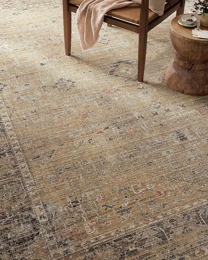 Loloi Magnolia Home by Joanna Gaines Millie Collection MIE-03 Gold/Charcoal 9'-6" x 13'-1", .25" Pile Height, Area Rug