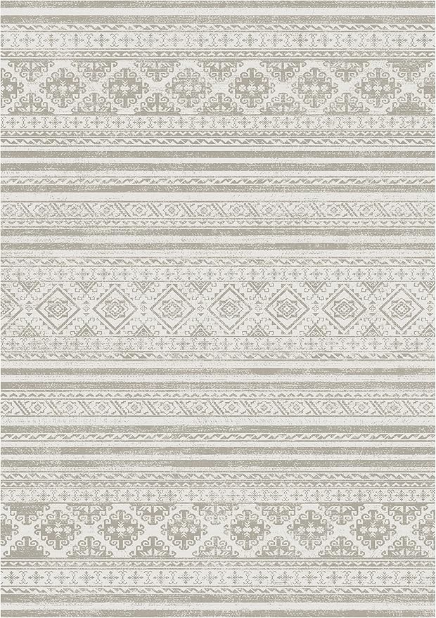 RUGSURE Washable Area Rugs 6' x 9' - 1/6 Thick - Moroccan-Inspired -Stain & Water Resistant Non-Slip - Resistant Rug for Living Room, Bedroom, Nursery, Pet & Child Friendly (Grey)