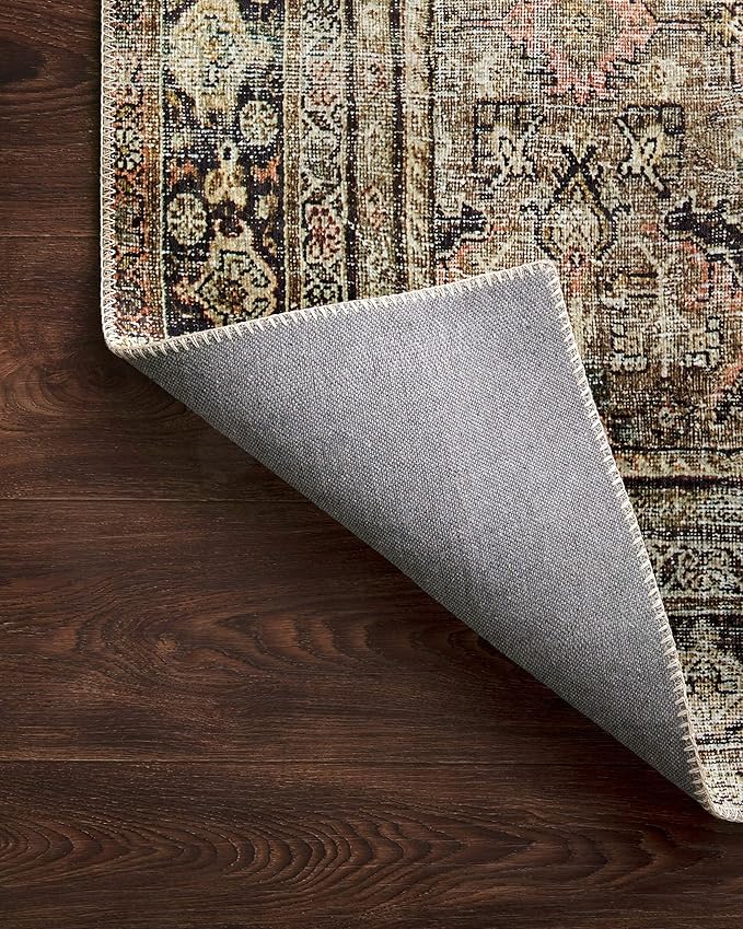 Loloi Layla Collection LAY-03 Olive/Charcoal 7'-6" x 9'-6" .13" Thick Area Rug, Soft, Durable, Vintage Inspired, Distressed, Low Pile, Non-Shedding, Easy Clean, Printed, Living Room Rug