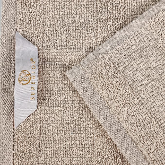 Superior Roma Cotton 12 Piece Assorted Towel Set, Highly Absorbent, Ribbed, Quick-Dry, Shower, Spa Basics, Home Essentials, Solid, Includes; 2 Bath Towels, 5 Hand Towels, 5 Face Towels, Stone