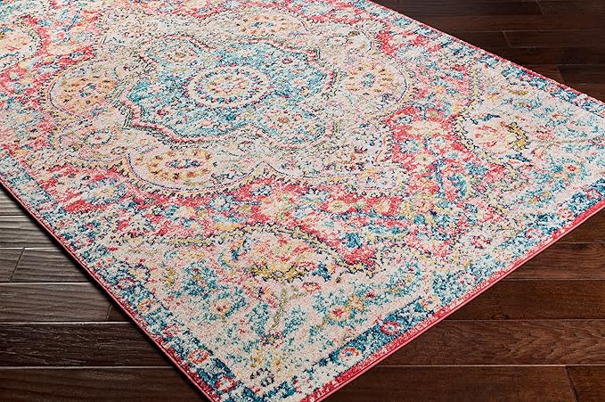 Livabliss Area Rugs - 3x7 Romaine Vintage Boho Rose Navy Sky Blue Runner Area Rug for Living Room Bedroom - Floral Medallion Stain Resistant Carpet for Kitchen, Nursery, Office (2'7" x 7'6", Runner)