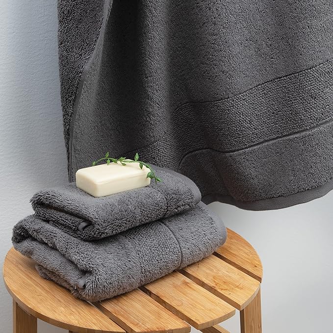 Aston & Arden Aegean Terry Wash Cloths - Set of 8 - Ringspun Turkish Cotton Thick and Soft Absorbent Luxury Hotel and Spa Bathroom Towel, 600 GSM, 13 x 13 in, Dark Grey