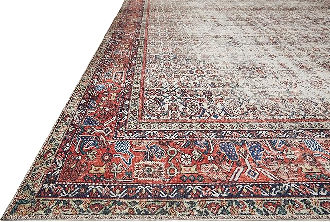 Loloi Layla Collection LAY-12 Ivory/Brick 9'-0" x 12'-0" .13" Thick Area Rug, Soft, Durable, Vintage Inspired, Distressed, Low Pile, Non-Shedding, Easy Clean, Printed, Living Room Rug