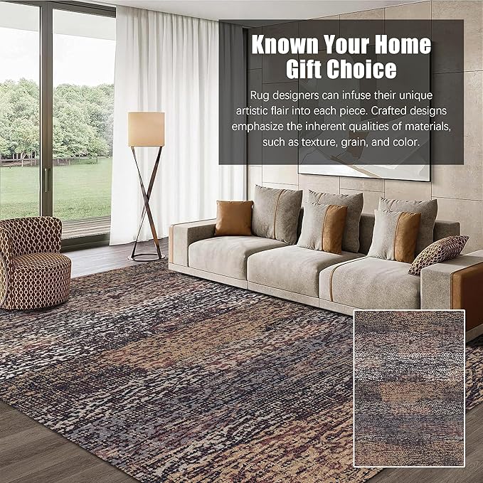 RUGSURE Washable Area Rug - 1/6 Thick - Stain & Water Resistant Non-Slip - Resistant Rug for Living Room, Bedroom, Nursery, Pet & Child Friendly, Vintage Charm Area Rugs (Rust, 4' x 6')