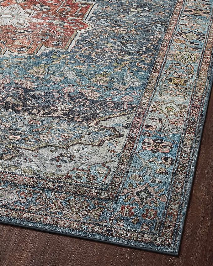 Loloi Margot Collection MAT-05 Ocean/Brick 2'-0" x 5'-0" Accent Rug feat. CloudPile, No-Shed Easy Clean Large Patterned Area Rug for Living Room, Bedroom, Dining Area