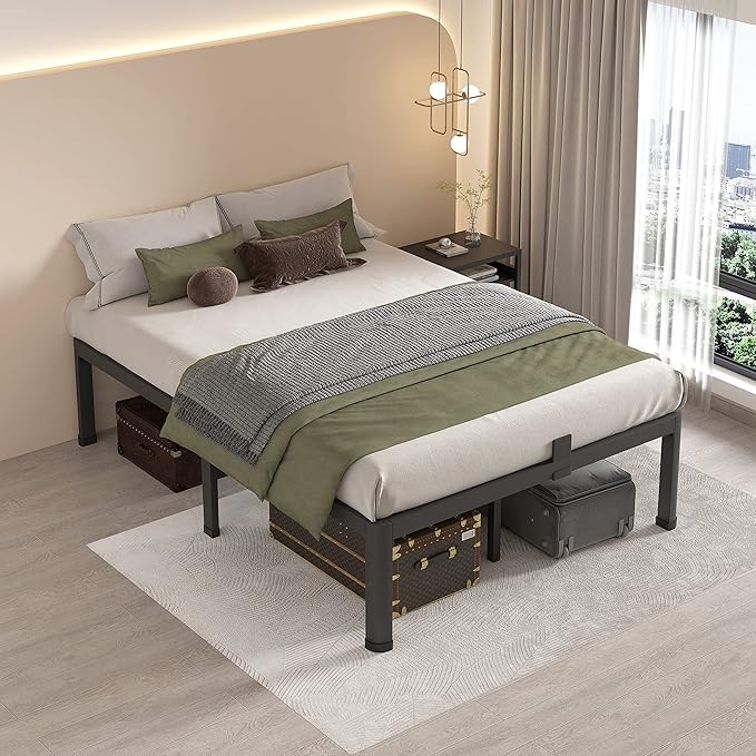 MAF 12 Inch Queen Metal Platform Bed Frame with Round Corner Legs, Mattress Slide Stopper, 3000 LBS Heavy Duty Steel Slats Support, No Box Spring Needed, Noise Free