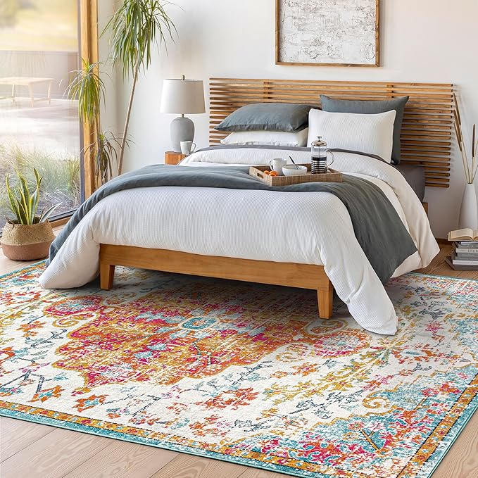 Livabliss Odelia Vintage Bohemian Area Rug,7'10" x 10'3",Orange/Aqua