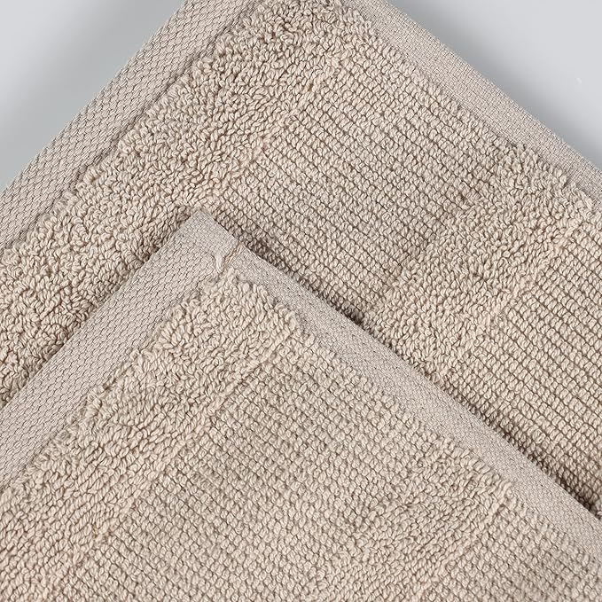 Superior Roma Cotton 12 Piece Assorted Towel Set, Highly Absorbent, Ribbed, Quick-Dry, Shower, Spa Basics, Home Essentials, Solid, Includes; 2 Bath Towels, 5 Hand Towels, 5 Face Towels, Stone