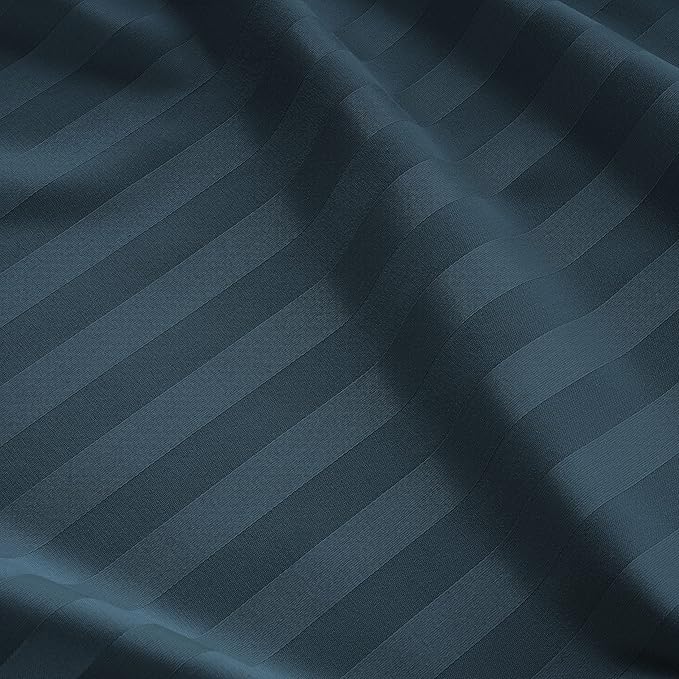 LANE LINEN 100% Egyptian Cotton California King Sheets - 4 Pc Sateen Sheet Sets Luxury Bedding & Pillowcases 17" Deep Pocket Dark Denim Stripe