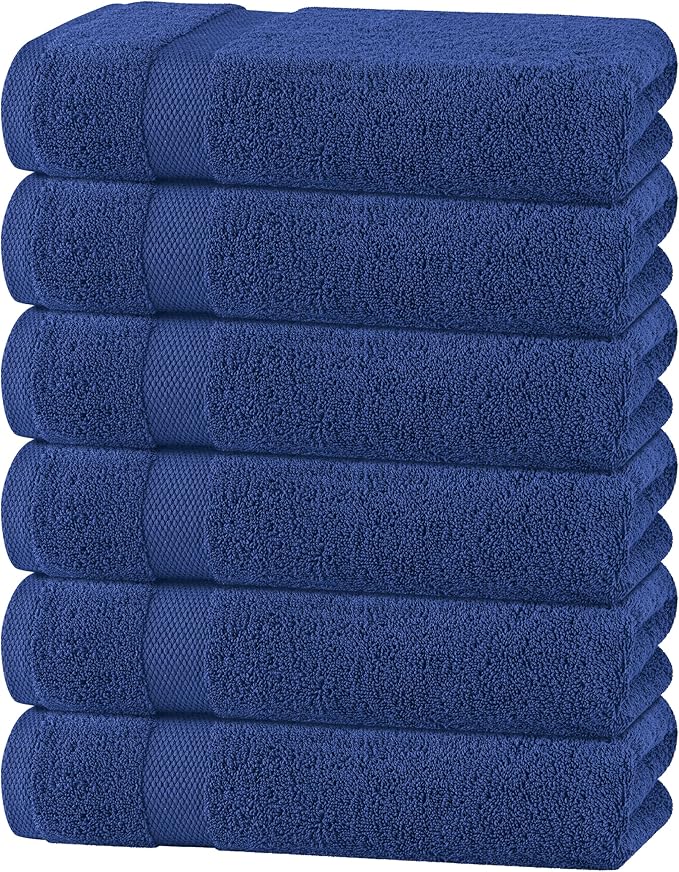 Wealuxe Navy Blue Bath Towels 24x50 Inch, Cotton Towel Set for Bathroom, Hotel, Gym, Spa, Soft Extra Absorbent Quick Dry 6 Pack