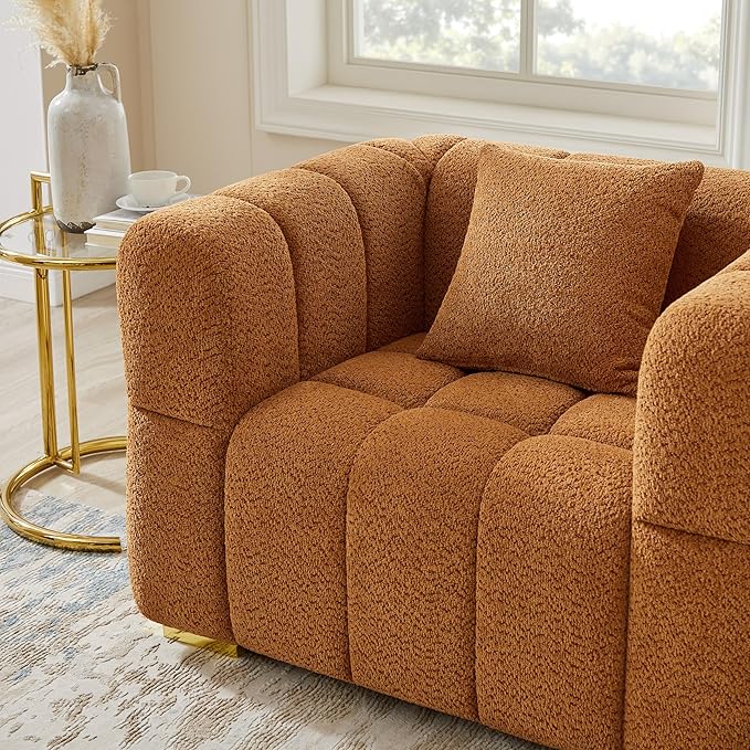 VANOMi 44.09”Oversized Accent Chair, Boucle Arm Chair with Deep Seat, Comfy Reading Chair for Living Room, Bedroom, Office, Apartment, Curry (1 Piece)