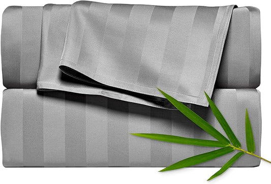 Pure Bamboo California King Sheets, Genuine 100% Organic Viscose Derived from Bamboo Bed Sheet Set, Soft & Cooling, Double Stitching, 2 Year Quality Promise (California King, Jacquard Stone)