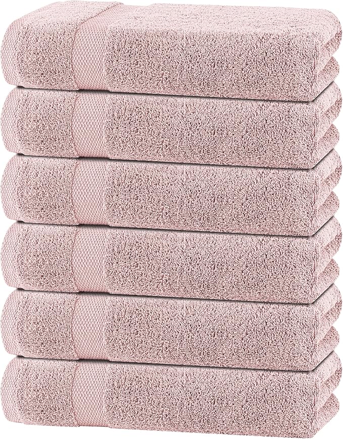 Wealuxe Pink Bath Towels 24x50 Inch, Cotton Towel Set for Bathroom, Hotel, Gym, Spa, Soft Extra Absorbent Quick Dry 6 Pack