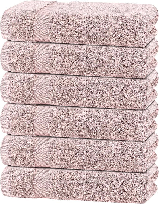 Wealuxe Pink Bath Towels 24x50 Inch, Cotton Towel Set for Bathroom, Hotel, Gym, Spa, Soft Extra Absorbent Quick Dry 6 Pack