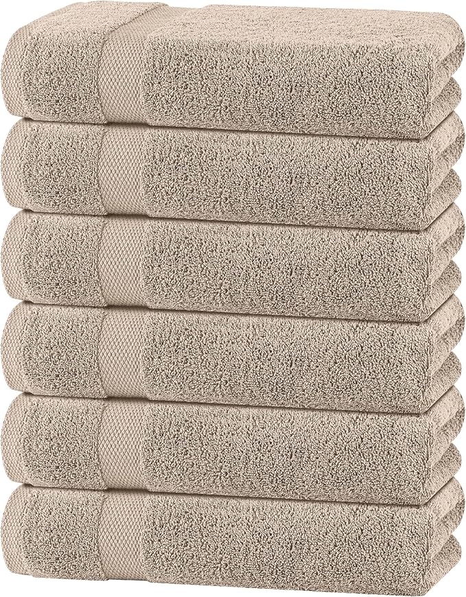 Wealuxe Taupe Bath Towels 24x50 Inch, Cotton Towel Set for Bathroom, Hotel, Gym, Spa, Soft Extra Absorbent Quick Dry 6 Pack
