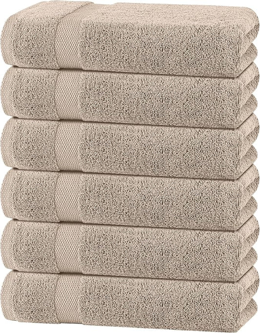Wealuxe Taupe Bath Towels 24x50 Inch, Cotton Towel Set for Bathroom, Hotel, Gym, Spa, Soft Extra Absorbent Quick Dry 6 Pack