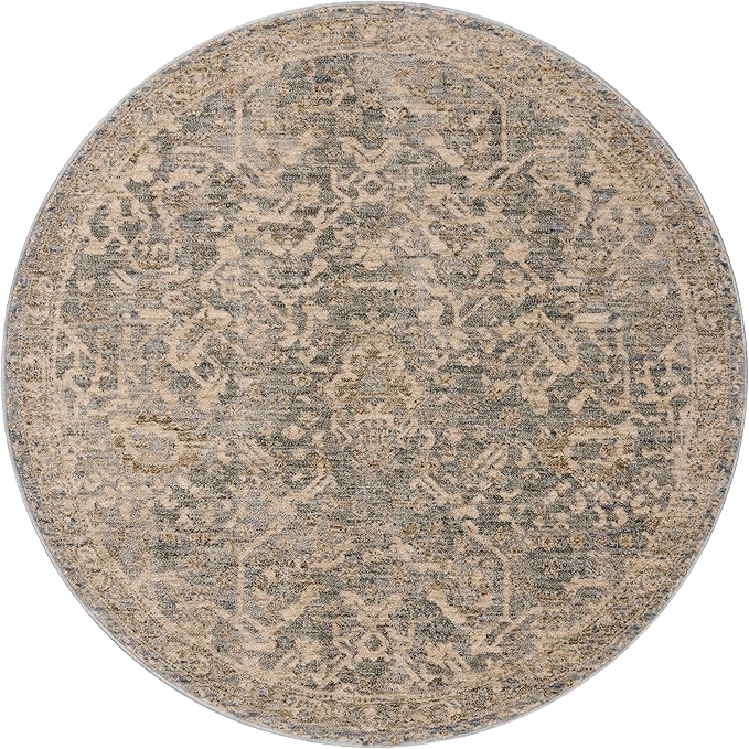Loloi Magnolia Home by Joanna Gaines Junie Collection JUE-01 Blue/Natural 7'-10" x 7'-10", .38" Pile Height, Round Area Rug
