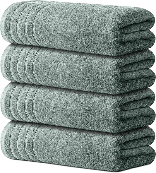 Avalon Towels Bath Towels Set of 4, Size 30 x 60 Inches, Highly Soft and Absorbent, Quick Drying, Lightweight, Perfect for Daily Use (Light Grey)