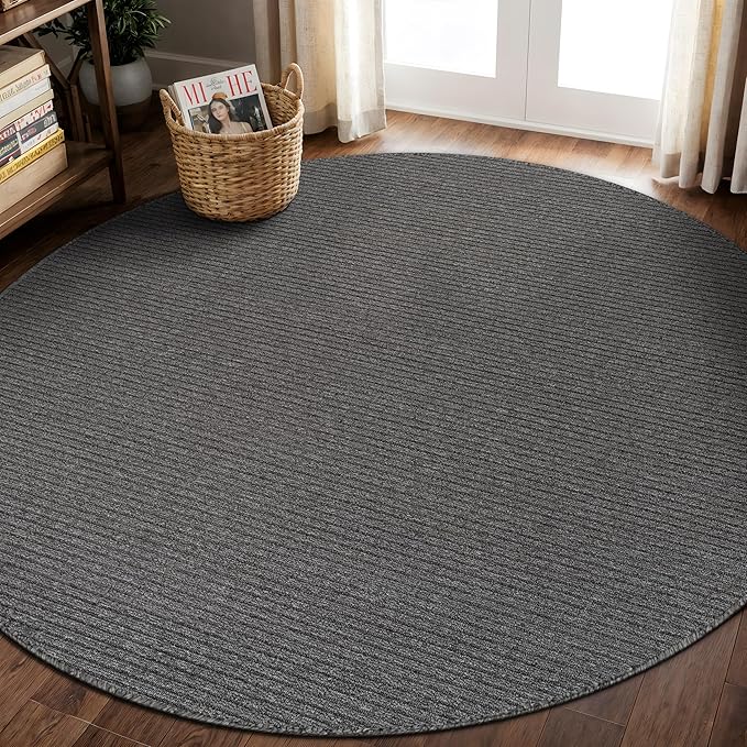 Non Slip Gray Solid Rubber Back Thing Rug for Living Room 4 Round Area Rugs for Kitchen, Rugs for Bedroom, Stain Resistant Easy Cleaning Non Shedding Carpet Gray 4 Round