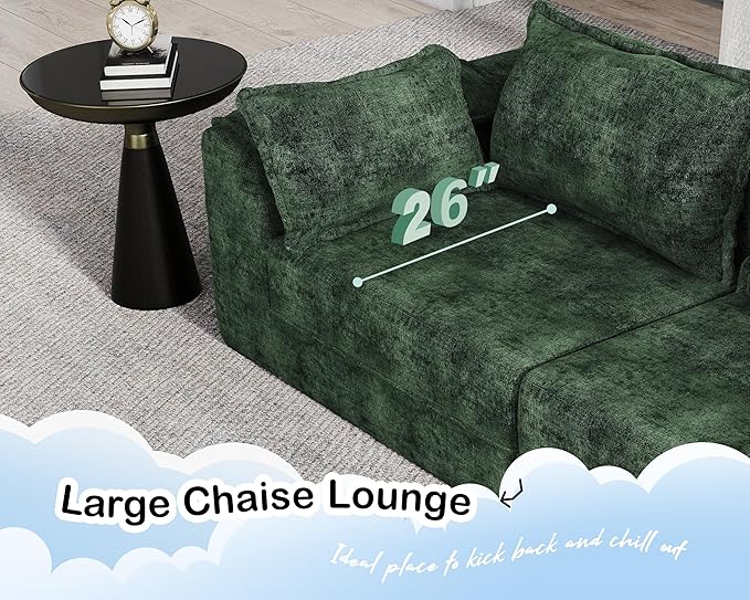Hobestluk 87" Cloud Sectional Couch Loveseat with Deep Seat 2-Seater with Removable Cover Large Sofa Couch for Living Room (Green, Loveseat Sofa)